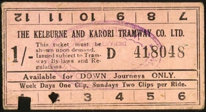 Kelburne and Karori Tramway Co. Ltd :[Twelve-trip ticket] Available for DOWN journeys ONLY. [1920-1930s].