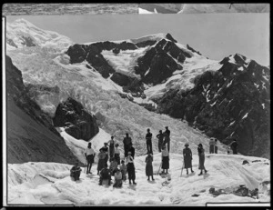 Group on Tasman Glacier, with Hochstetter Icefall