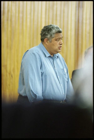 Photograph of John Maihi at meeting of Wanganui City Council to consider Moutoa Gardens