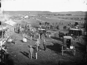 Carriages and horses, at the Wanganui racecourse