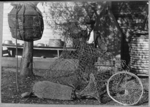 A display of Maori fishing nets (kupenga) and fish traps (hinaki)