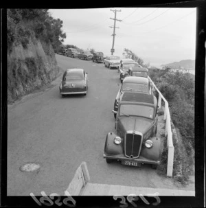 Cars parked at Melrose, Wellington, for air pageant to celebrate opening of Wellington Airport