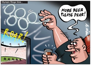 Nisbet, Alastair, 1958- :Olympic Rings time ... "More beer please dear!" 6 August 2012