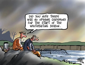 Hawkey, Allan Charles, 1941- :"Did you note there was no opening ceremony for the start of the whitebaiting season." 17 August 2012