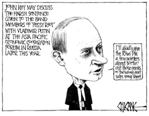 Winter, Mark 1958- :John Key may discuss the harsh sentence given to the band members of 'Pussy Riot' with Vladimir Putin at the Asia Pacific Economic Cooperation Forum in Russia later this year ... 21 August 2012