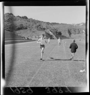 Track runners during an athletic meeting at Hataitai Park, Wellington