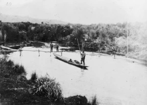 Canoe going the bridge at our camp, Te Kuiti-Hamilton area