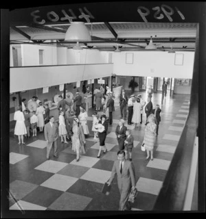 Crowd in terminal building at Wellington Airport, Rongotai