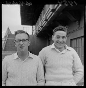Two unidentified male cricket players, probably Wellington