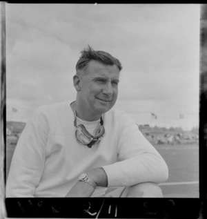 Portrait of Tom Clark, Grand Prix Driver at Ardmore Aerodrome Racetrack, South Auckland