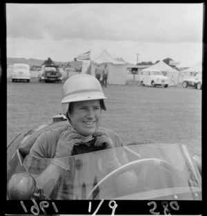Portrait of Bib Stillwell, Grand Prix Driver at Ardmore Aerodrome Racetrack, South Auckland