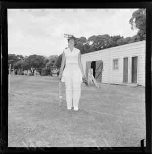 Canterbury Cricket Association Women Cricketers at Kilbirnie Park with an unidentified player walking out to bat, Wellington City