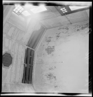 Interior view of dilapidated walls within Rotorua Bath House, Bay of Plenty Region