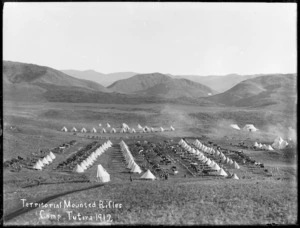 Military camp at Tutira, Hawke's Bay, for the Territorial Mounted Rifles