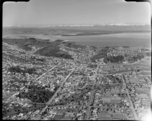 Aerial view of Nelson, and mountains beyond