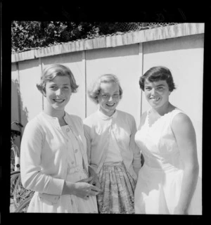 New Zealand junior tennis players, from left, M A Smith, E Terry (Waikato) and E Green, (Auckland), Mitchell Park, Lower Hutt