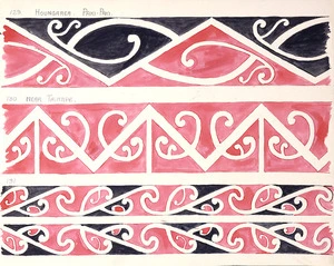 Godber, Albert Percy, 1876-1949 :[Designs for rafter patterns]. 129. Houngarea. Paki-Paki; 130. Near Taihape; 131. [1940-1942?]