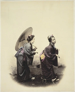 Two women with parasol, Japan, by Felice A Beato (1825-1908?)