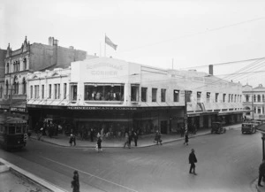 Business premises on the corner of Willis and Mercer Streets, Wellington
