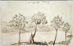 [Taylor, Richard], 1805-1873 :Mangungu; the Wesleyan station at Hokianga. Mangungu Harbour. [1840 or 1841].