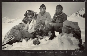 A P Thomson, Gavin Malcolmson and John Pascoe in the snow - Photograph taken by John Pascoe