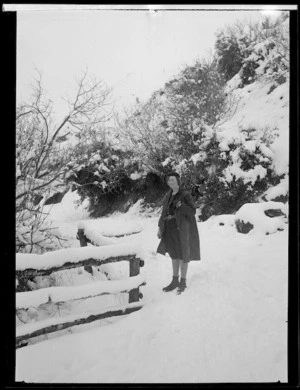Woman in snow, Blowhard, Hawke's Bay
