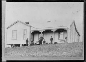 Creator unknown :Photograph of Dave Grant, family, and house, Norsewood, Tararua district