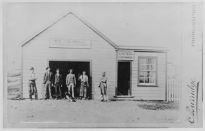 Premises and workers at Joll's blacksmiths and Peters' bootmakers, Havelock North, Hawke's Bay Region - Photograph taken by Charles Burridge