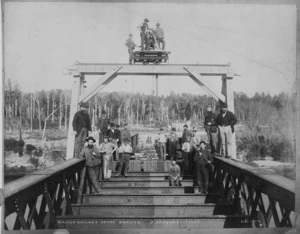 Men on the Midland Railway Bridge at Ahaura
