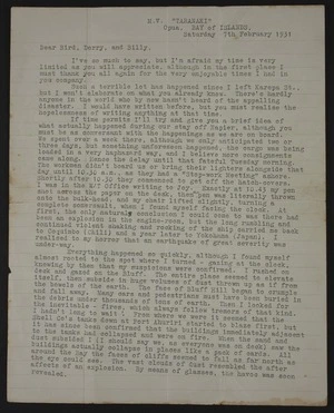 Logan family : Letter from 'Arthur' describing the 1931 Napier earthquake