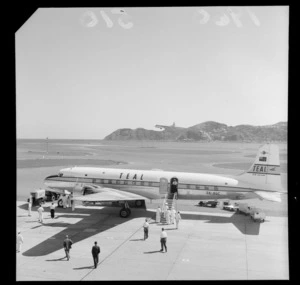 TEAL DC6 on charter to NAC (National Airways Corporation) on the tarmac at Rongotai Airport, Wellington