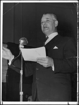 Keith Jacka Holyoake addressing an election meeting