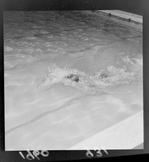 Swimmer Peter Hatch demonstrates overarm 'freestyle' swimming