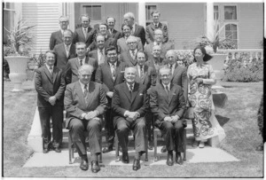 Governor General Denis Blundell with Labour Prime Minister Norman Kirk and members of his Cabinet