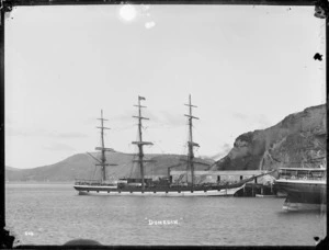 View of the ship Dunedin alongside the wharf at Port Chalmers