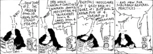 "DHB rankings? I dunno..." "Dow Jones up 5, the NASDAQ down 10... DHB index... Capital & Coast up 3, Waikato down 6, Midcentral up 4... And now for suburban general practices..." 24 November 2009