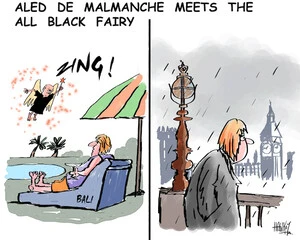 Aled de Malmanche meets the All Black fairy. 20 November 2009