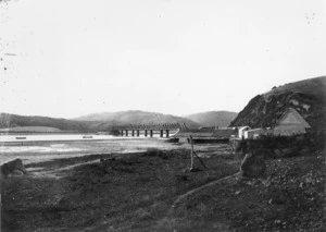 Paremata, with railway bridge over Porirua Harbour to Mana