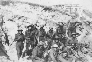 Group portrait of World War 2 soldiers of the New Zealand 26th Battalion at Cassino, Italy