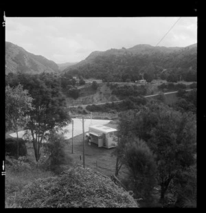 Country Library Service book-van parked at Willow Flat, Hawke's Bay