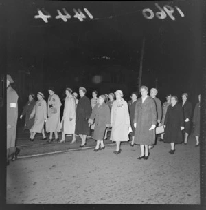 Group of women marching marching to the Cenotaph, during the ANZAC dawn parade, Wellington