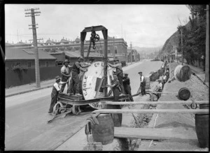 Laying cable, Hutt Road, Lower Hutt, Wellington region