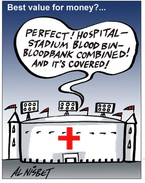 Nisbet, Alastair, 1958- :'Perfect! hospital - stadium bloodbin - bloodbank combined! and its covered!'. 5 September 2012