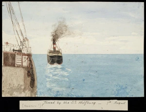Artist unknown :Towed by the S.S. Wolfburg, 7th August [1897]