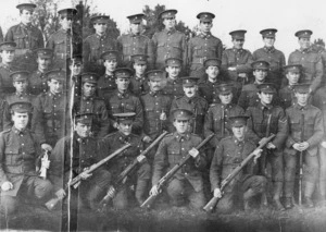 Group portrait of World War I soldiers, Bulford, Salisbury Plain, Wiltshire, England