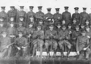 Group portrait of World War I soldiers, Bulford, Salisbury Plain, Wiltshire, England