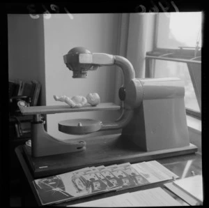 Cobalt machines at the Canadian High Commission Office, view of a ['x-ray'?] machine with a plastic doll for a subject, probably Wellington City