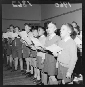 Unidentified young boys at choir school within Saint Peter's Anglican Church, Willis Street, Wellington city