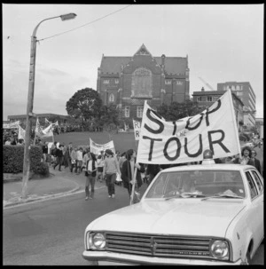 Protest march against an All Black rugby tour of South Africa, Kelburn, Wellington