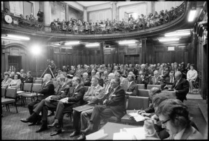 Politicians and delegates at the second National Development Conference, Parliament, Wellington, New Zealand